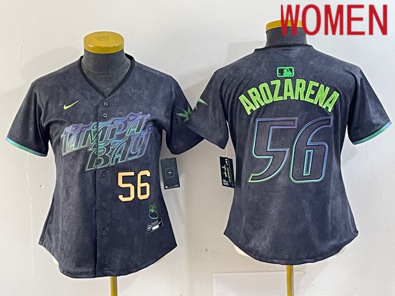 Women Tampa Bay Rays 56 Randy Arozarena Nike MLB Limited City Connect Black 2024 Jersey style 3